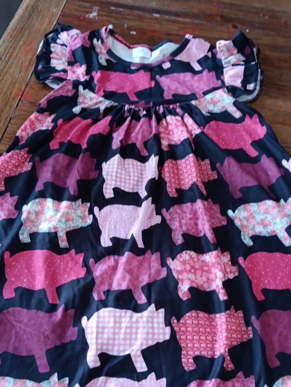 Girls' Pink Pig Print Short Sleeve Dress